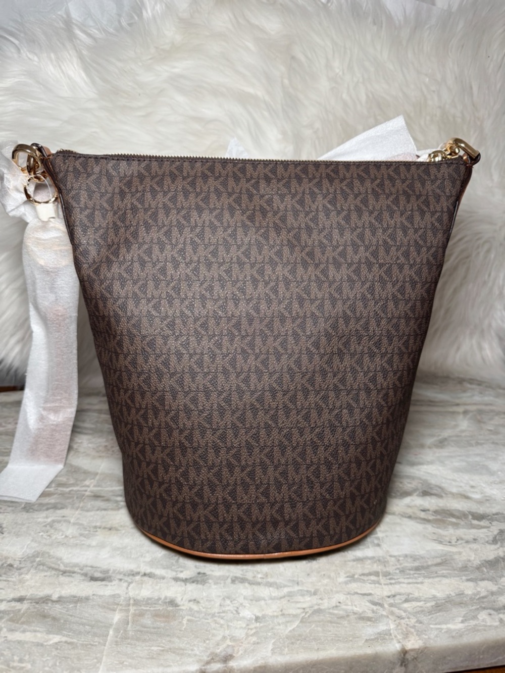 Michael Kors Dark Brown Signature Bucket Hobo with Gold Hardware - Picture 2 of 2